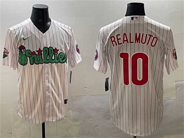 Mens Philadelphia Phillies #10 J.T. Realmuto White Phanatic Cool Base Stitched Jersey->philadelphia phillies->MLB Jersey